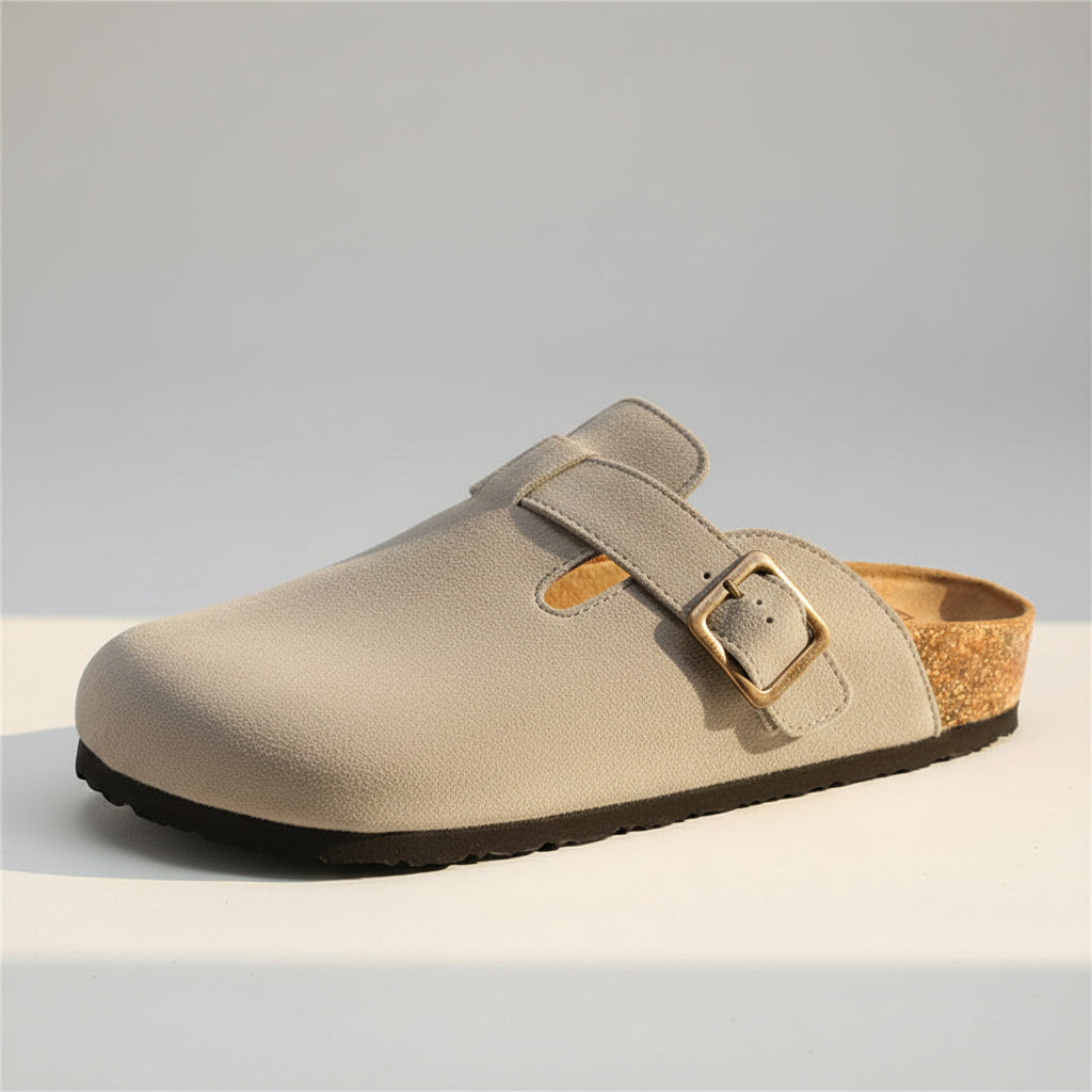 Suede Clogs with Adjustable Strap White 1