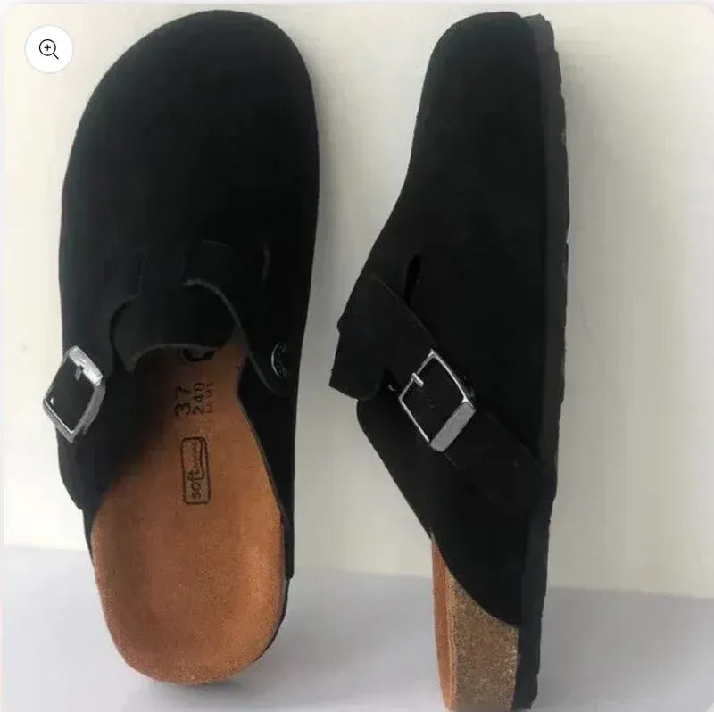 Suede Clogs with Adjustable Strap Black 2