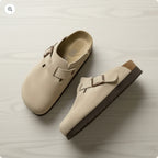 Suede Clogs with Adjustable Strap Beige 4