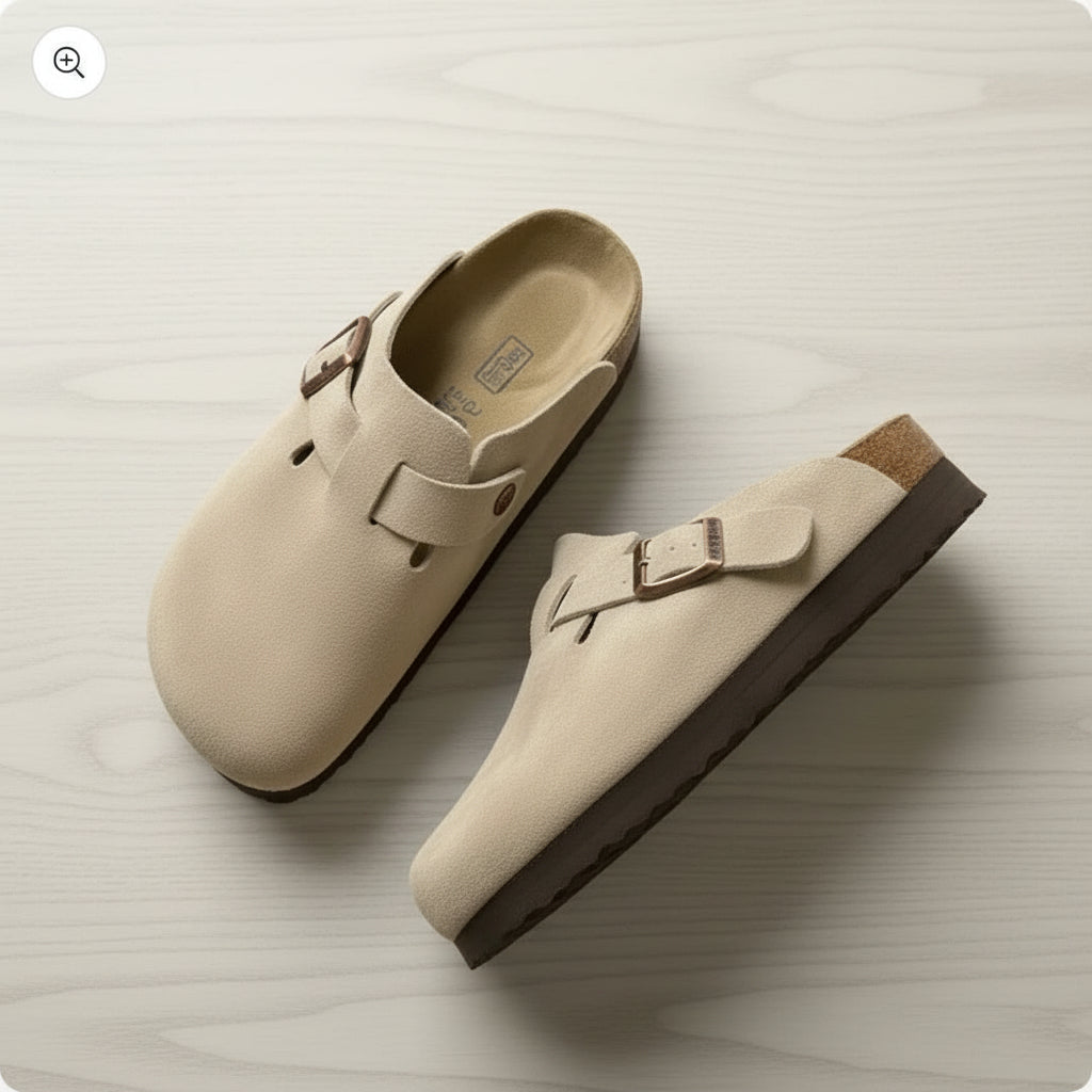 Suede Clogs with Adjustable Strap Beige 4