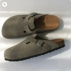 Suede Clogs with Adjustable Strap Green 6