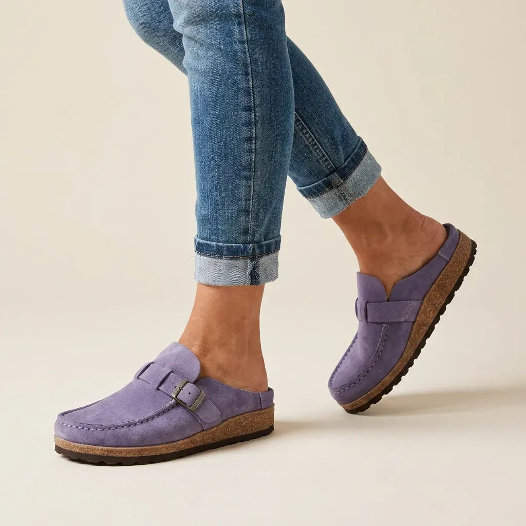 Suede Clogs with Buckle Detail Purple 3