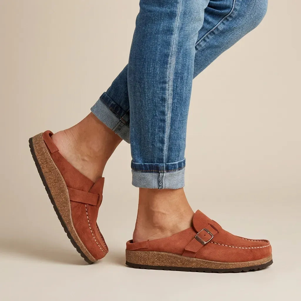 Suede Clogs with Buckle Detail Orange 5