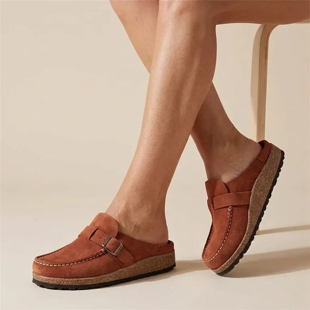 Suede Clogs with Buckle Detail Orange 6