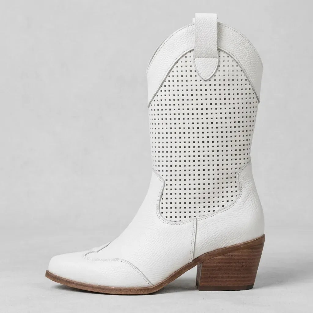 Suede Cowboy Boots with Pointed Toe White 1