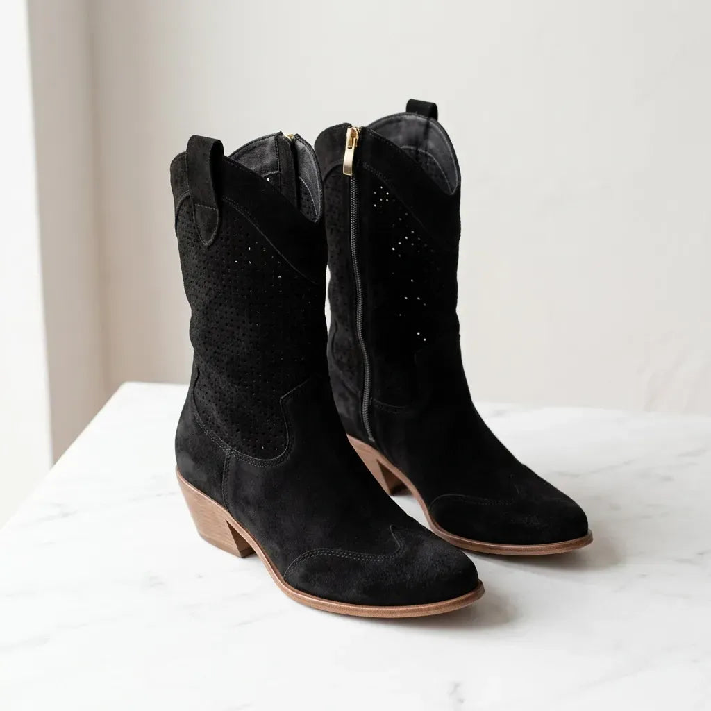 Suede Cowboy Boots with Pointed Toe Black 3