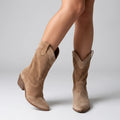 Suede Cowboy Boots with Pointed Toe Light Brown 5