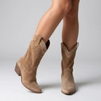 Suede Cowboy Boots with Pointed Toe Light Brown 5
