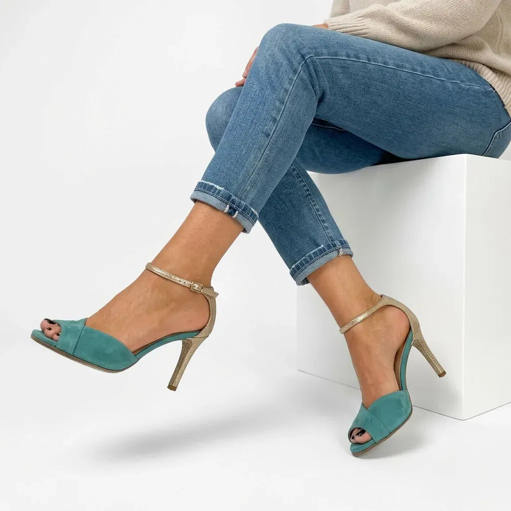 Suede Peep Toe Stilettos with Strap Green 3