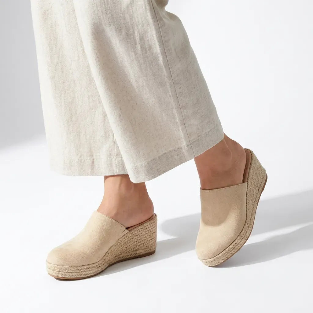 Suede Wedge Shoes Closed Toe Beige 1