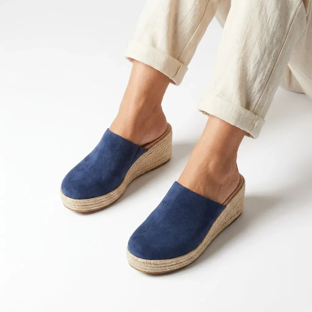 Suede Wedge Shoes Closed Toe Dark Blue 2