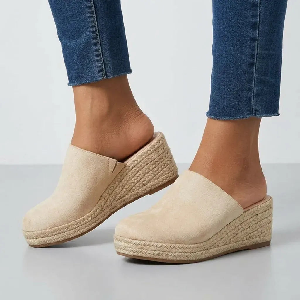 Suede Wedge Shoes Closed Toe Beige 3