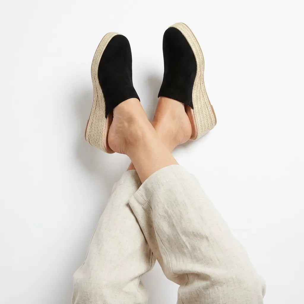 Suede Wedge Shoes Closed Toe Black 4
