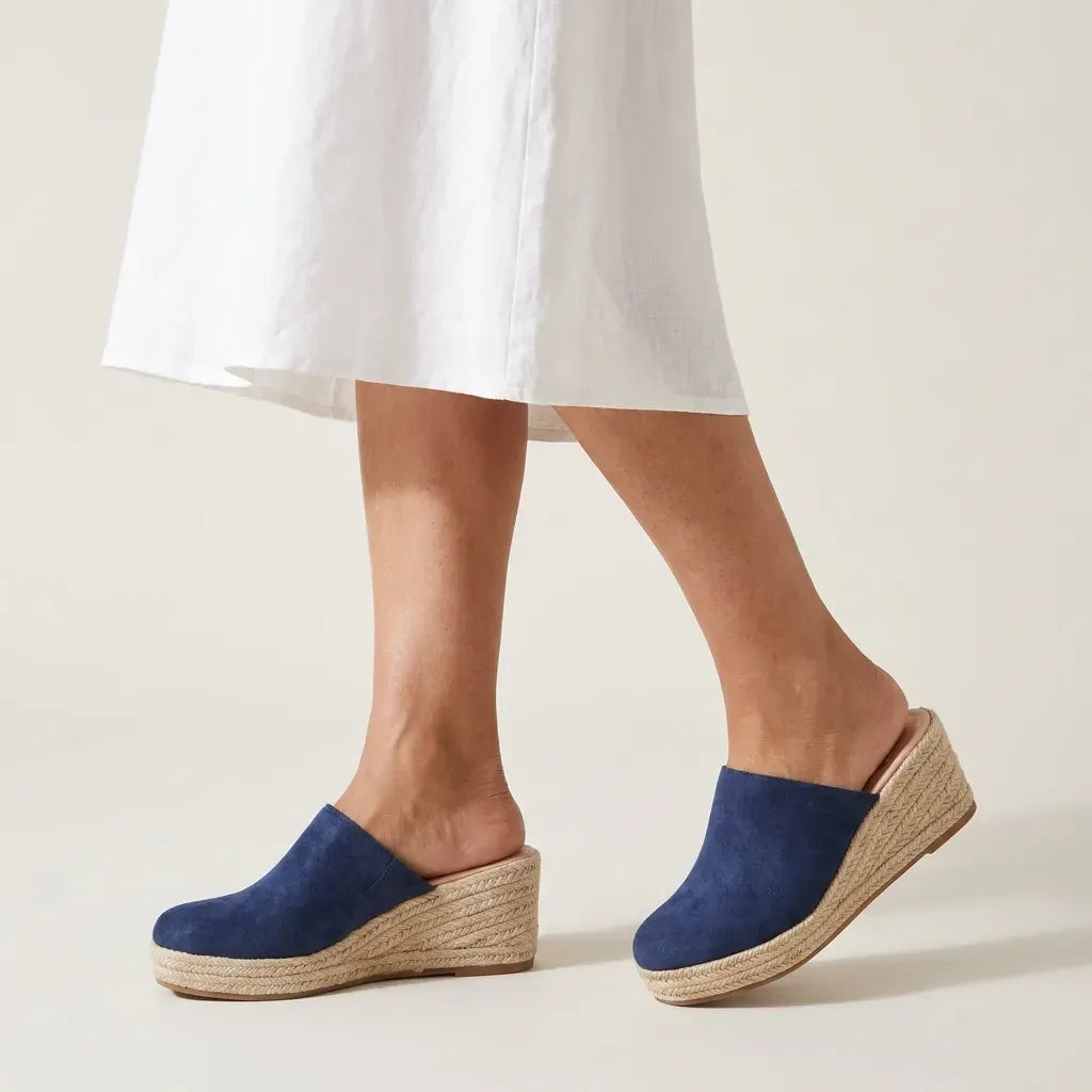 Suede Wedge Shoes Closed Toe Dark Blue 5