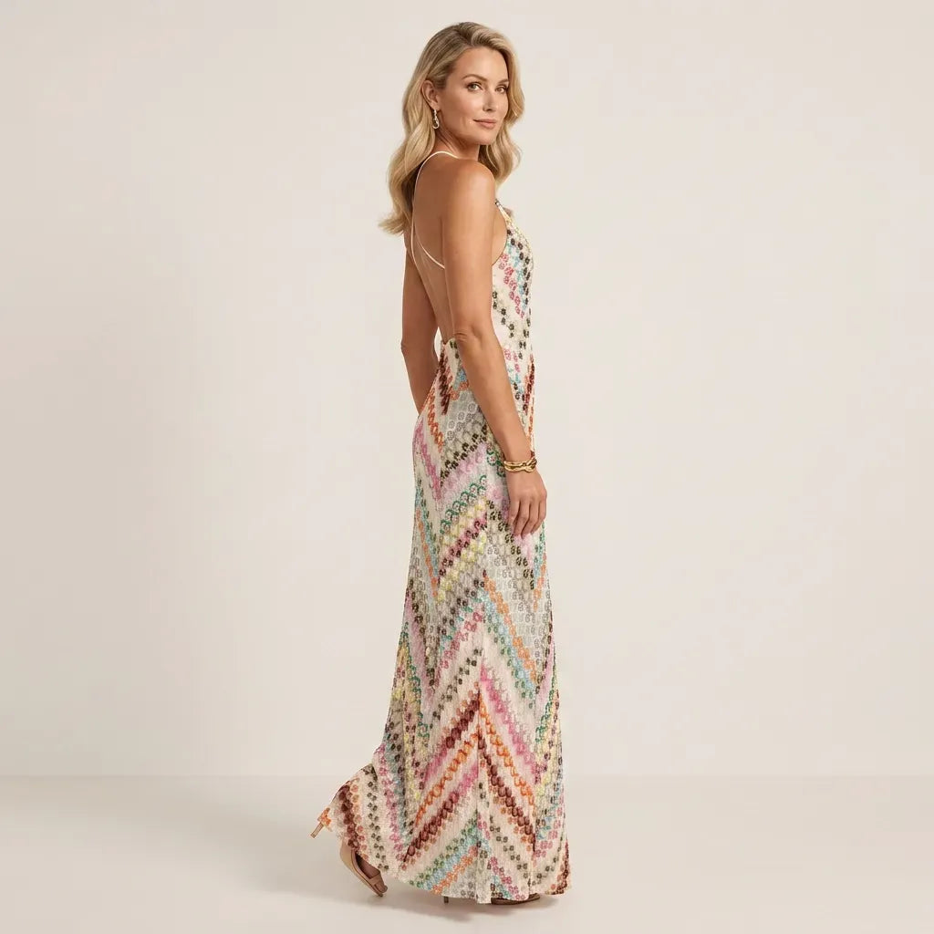 Summer Crochet Dress with Spaghetti Straps Beige 3