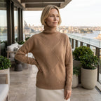 Diamond Knit High Neck Jumper in Oversized Fit Brown 1