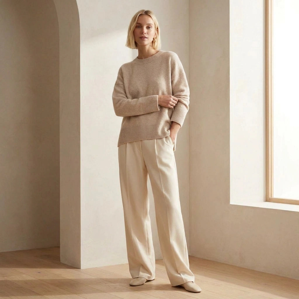 Sweater in Oversized Fit with Ribbed Detail Beige 2