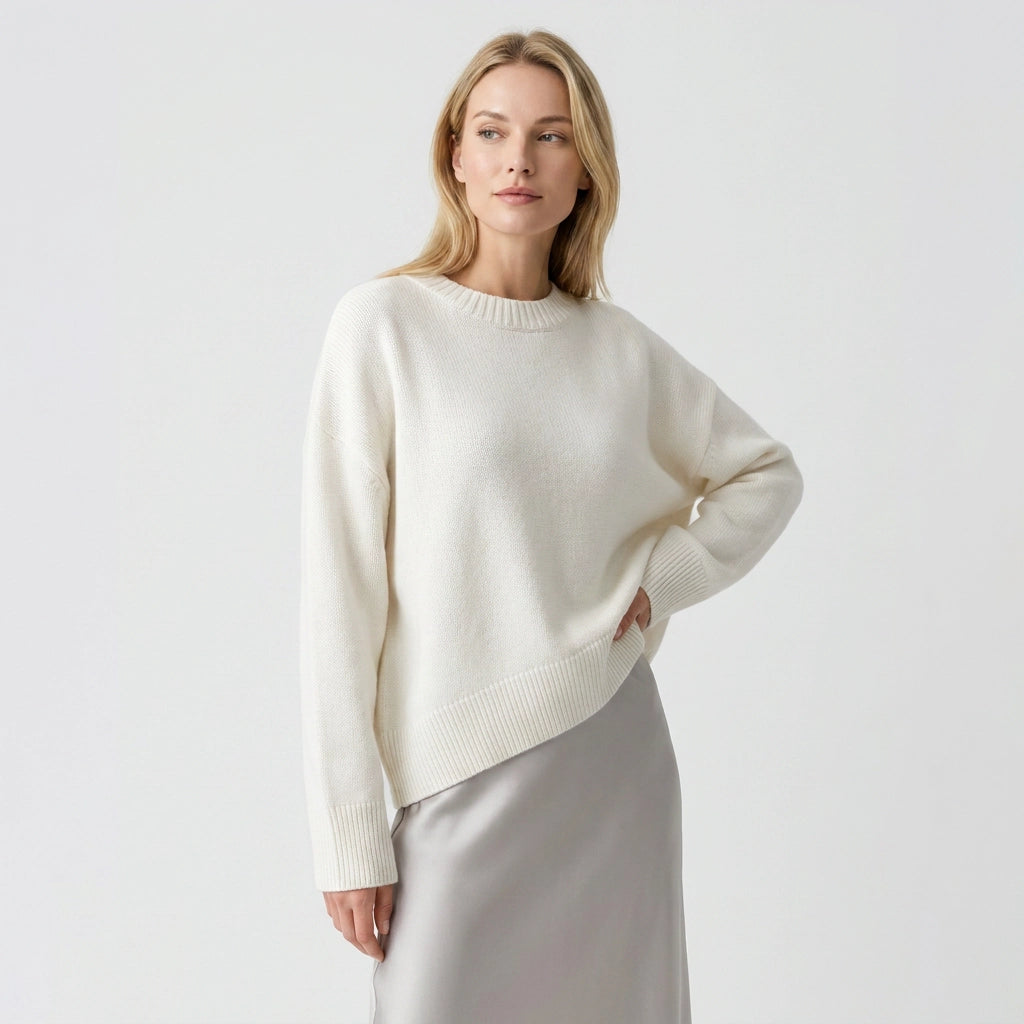 Sweater in Oversized Fit with Ribbed Detail White 3