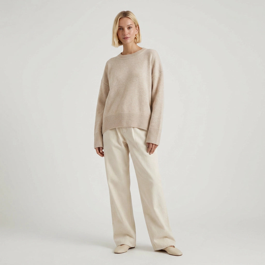 Sweater in Oversized Fit with Ribbed Detail Beige 5