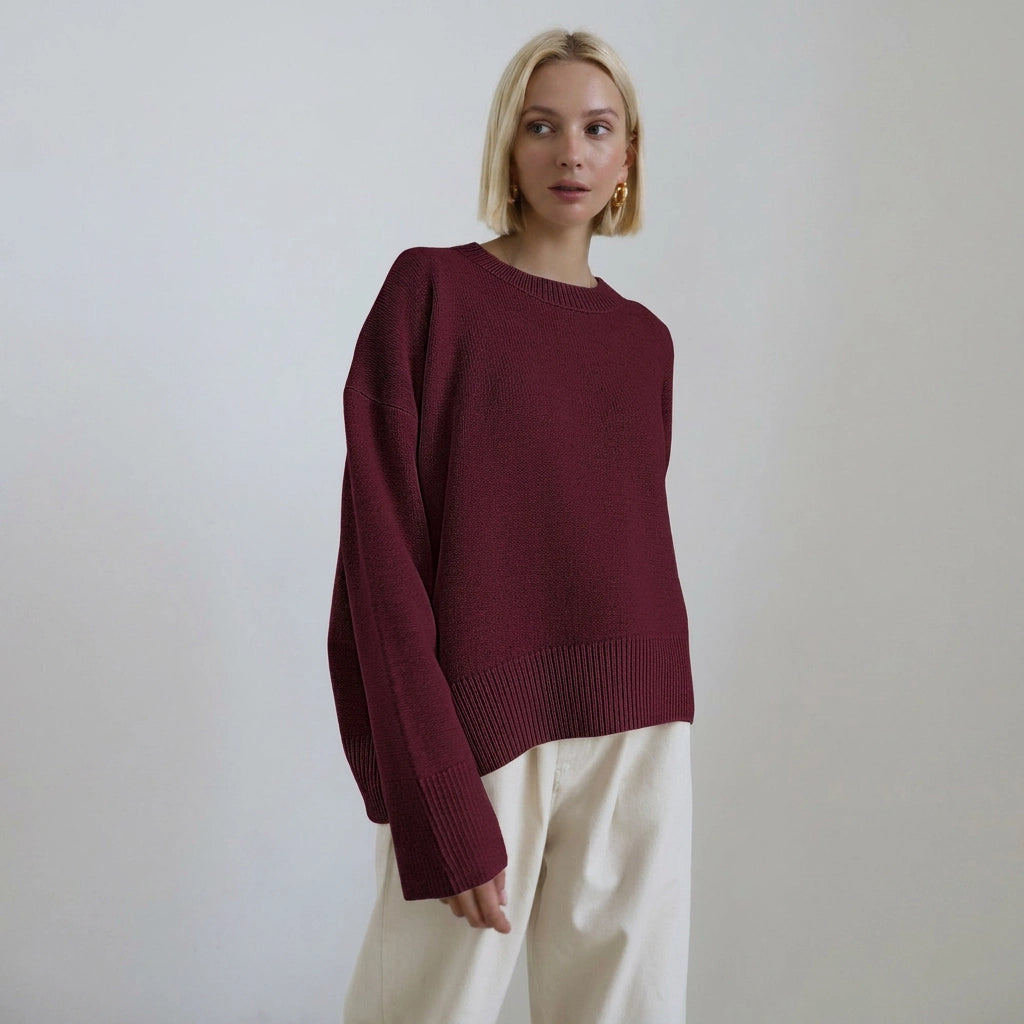 Sweater in Oversized Fit with Ribbed Detail Dark Red 6