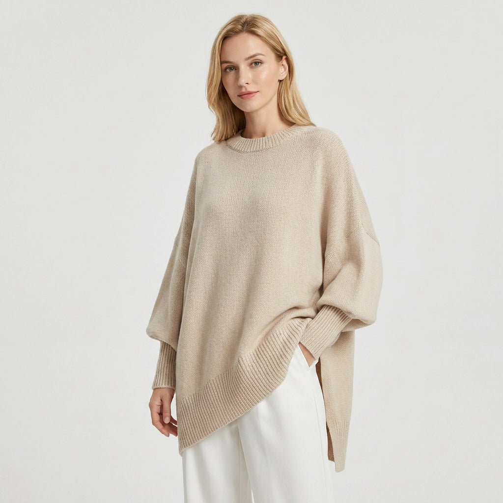 Sweater in Oversized Fit with Ribbed Knit for Winter Beige 4