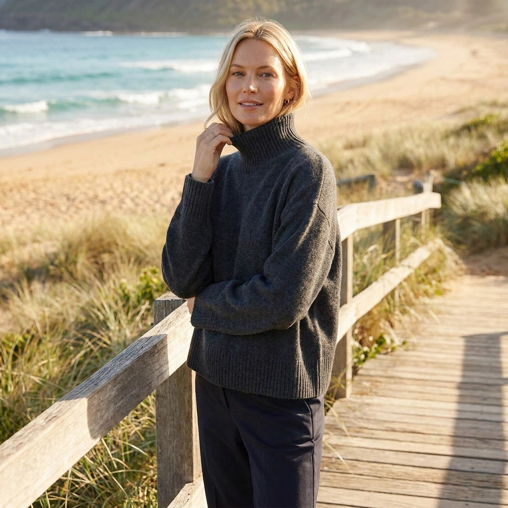 Sweater in Oversized Fit with Ribbed Knit for Winter Dark Gray 4