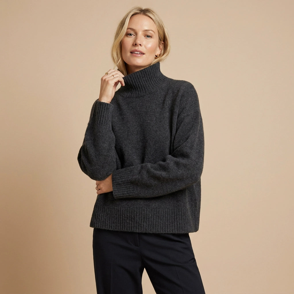 Sweater in Oversized Fit with Ribbed Knit for Winter Dark Gray 5