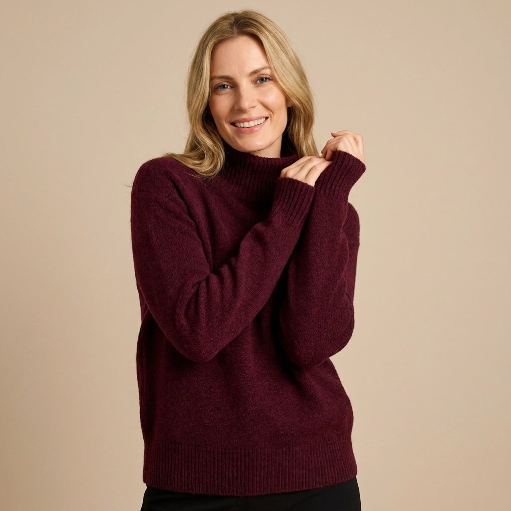 Sweater in Oversized Fit with Ribbed Knit for Winter Dark Red 6