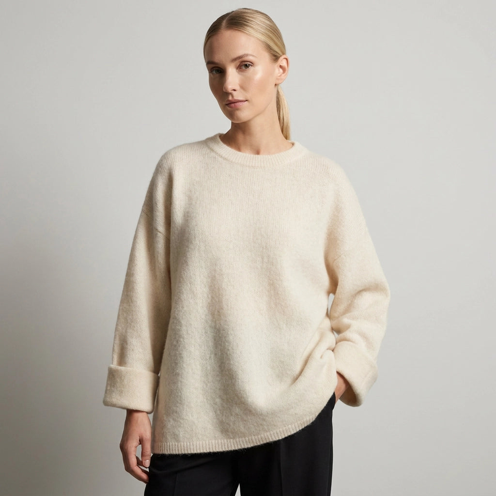 Soft Knit Oversized Crew Neck Jumper Beige 1