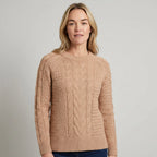 Sweater with Cable Knit in Aran Style with Ribbed Details Light Brown 3
