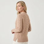 Sweater with Cable Knit in Aran Style with Ribbed Details Light Brown 4