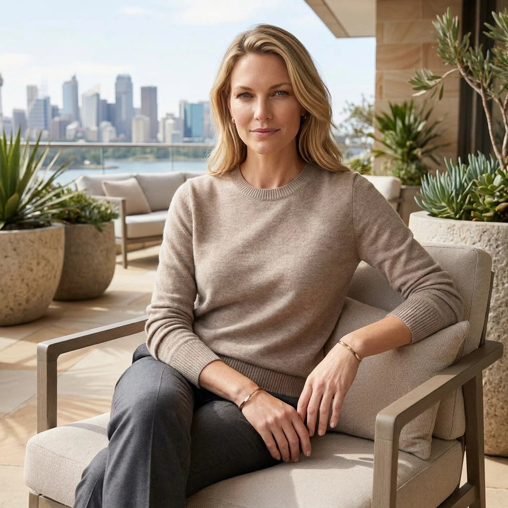 Sweater with Crew Neck and Ribbed Trim for Business Casual Khaki 11