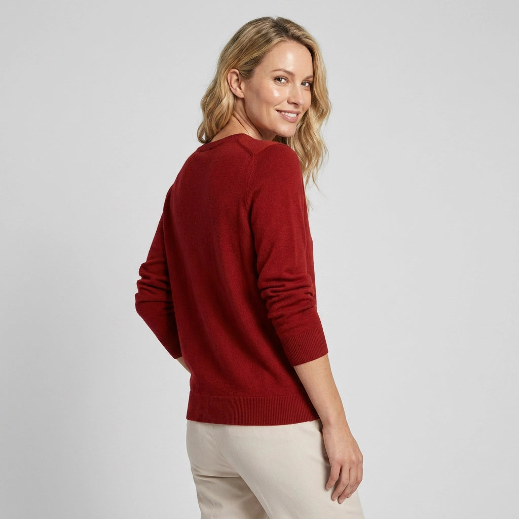 Sweater with Crew Neck and Ribbed Trim for Business Casual Dark Red 12