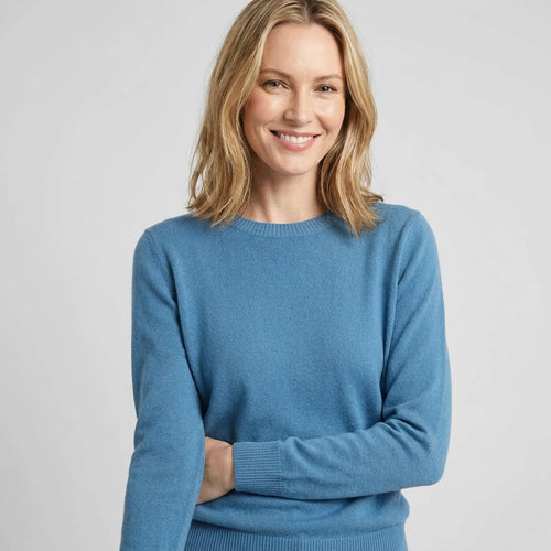 Sweater with Crew Neck and Ribbed Trim for Business Casual Blue 2
