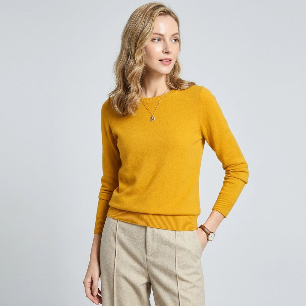 Sweater with Crew Neck and Ribbed Trim for Business Casual Yellow 3