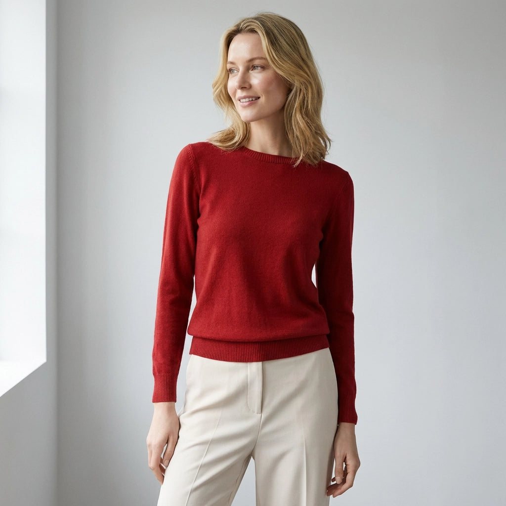 Sweater with Crew Neck and Ribbed Trim for Business Casual Dark Red 6