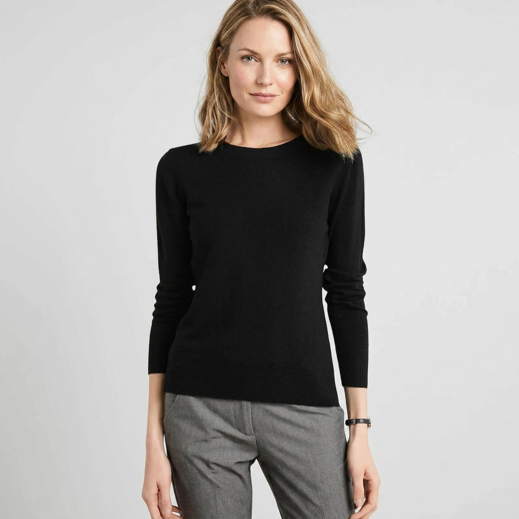 Sweater with Crew Neck and Ribbed Trim for Business Casual Black 7