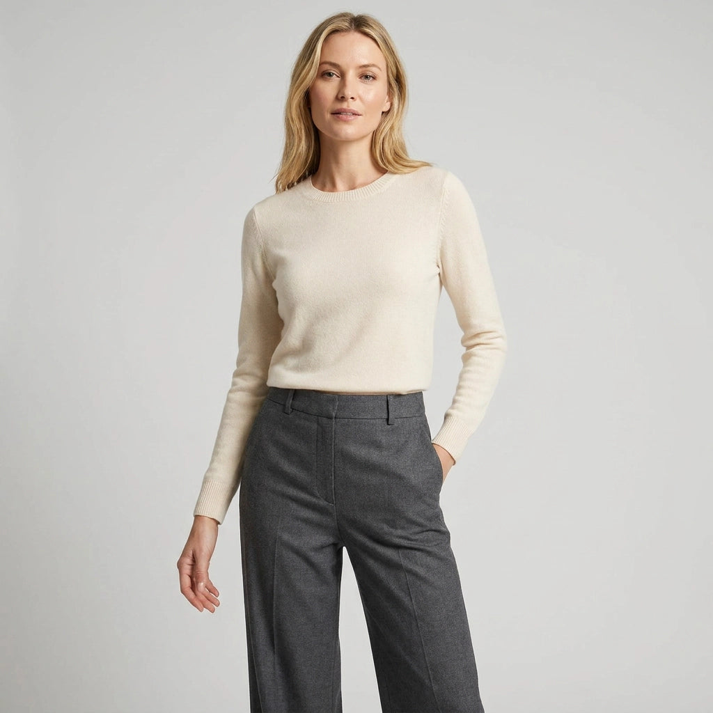 Sweater with Crew Neck and Ribbed Trim for Business Casual Beige 9