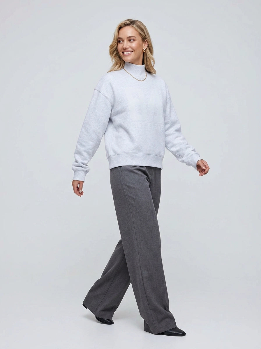 Jumper with Mock Neck and Dropped Shoulders Light Grey 4