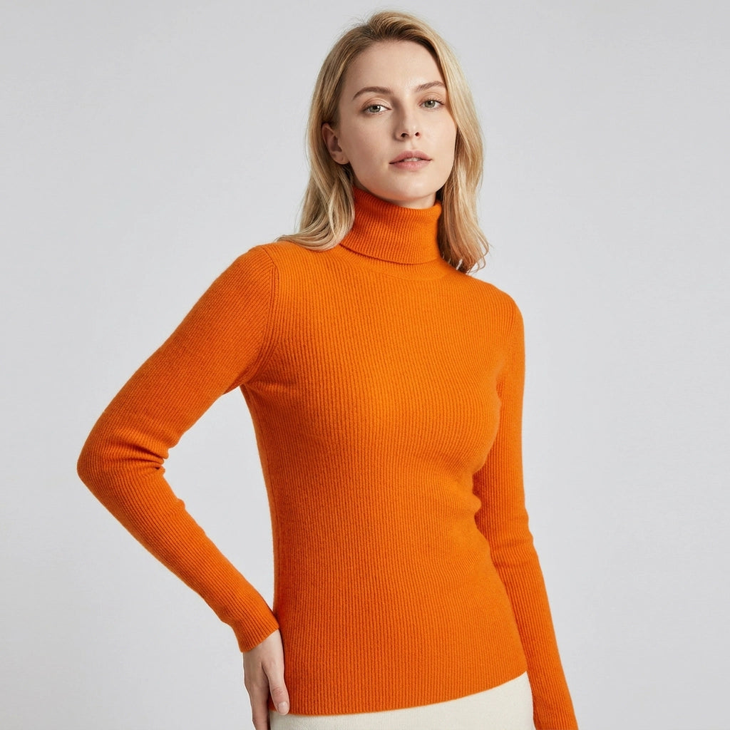 Turtleneck Jumper with Ribbed Detail Orange 4