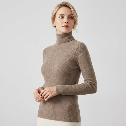 Turtleneck Jumper with Ribbed Detail Brown 5