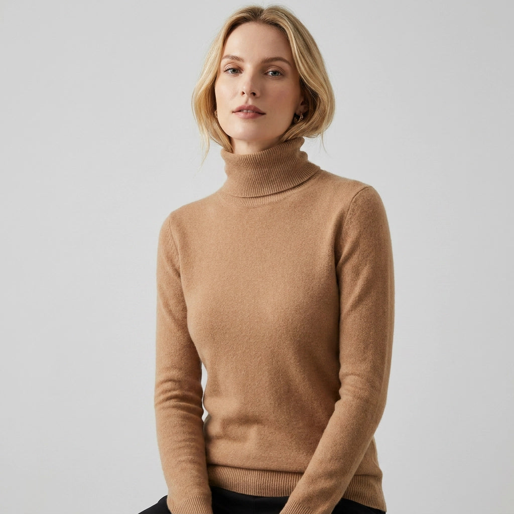 Turtleneck Jumper with Ribbed Detail Light Brown 8