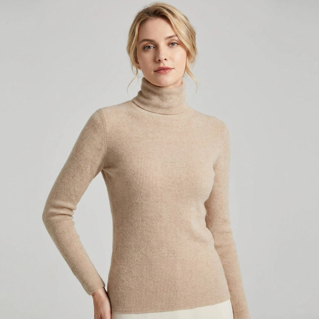 Turtleneck Jumper with Ribbed Detail Beige 9