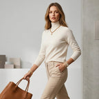 Sweater with Turtleneck in Slim Fit for Business Casual Cream 111