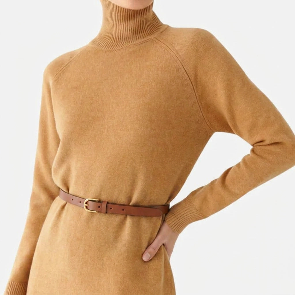 Sweater with Turtleneck in Slim Fit for Business Casual Light Brown 5