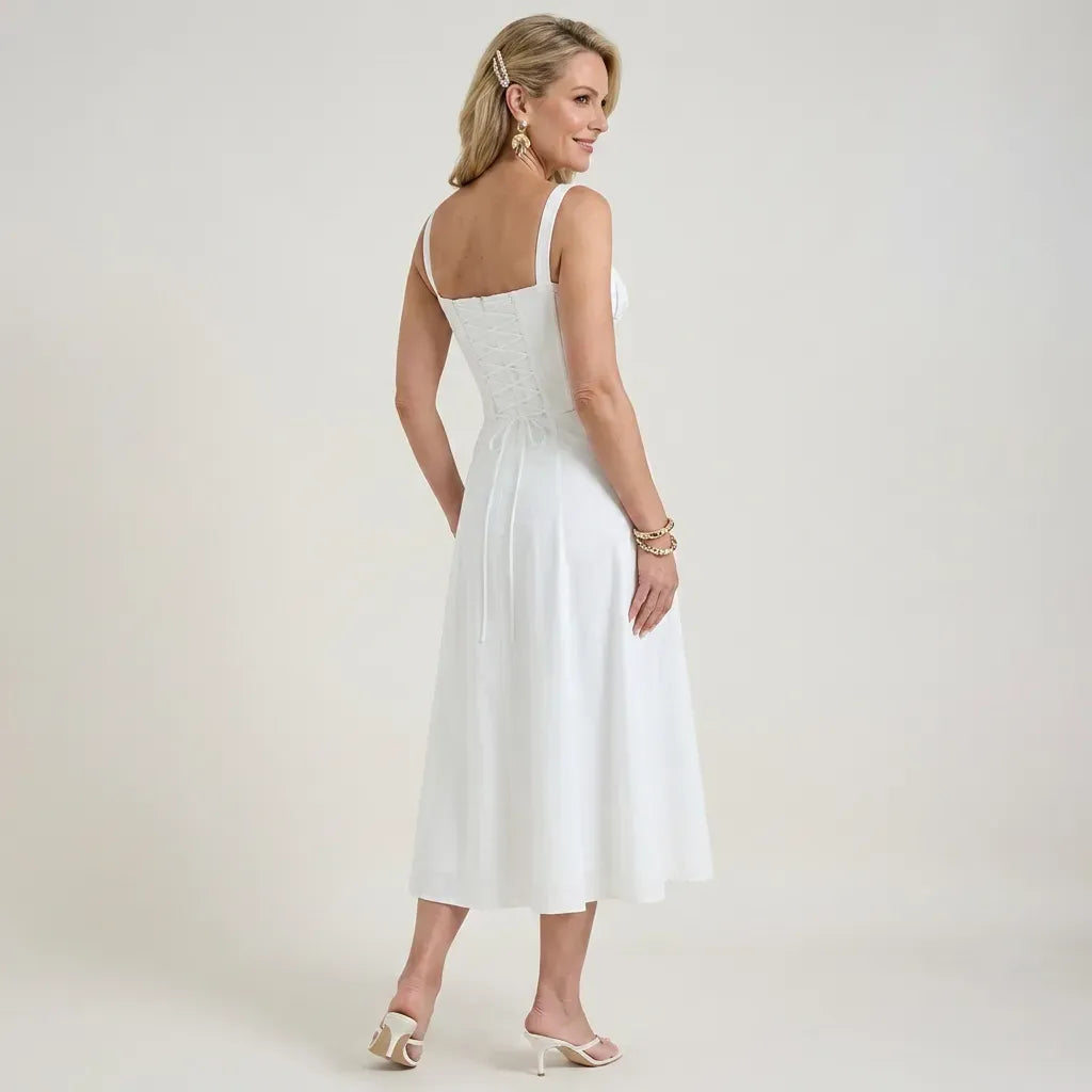 Sweetheart Corset Dress Midi Tie-Front White 1