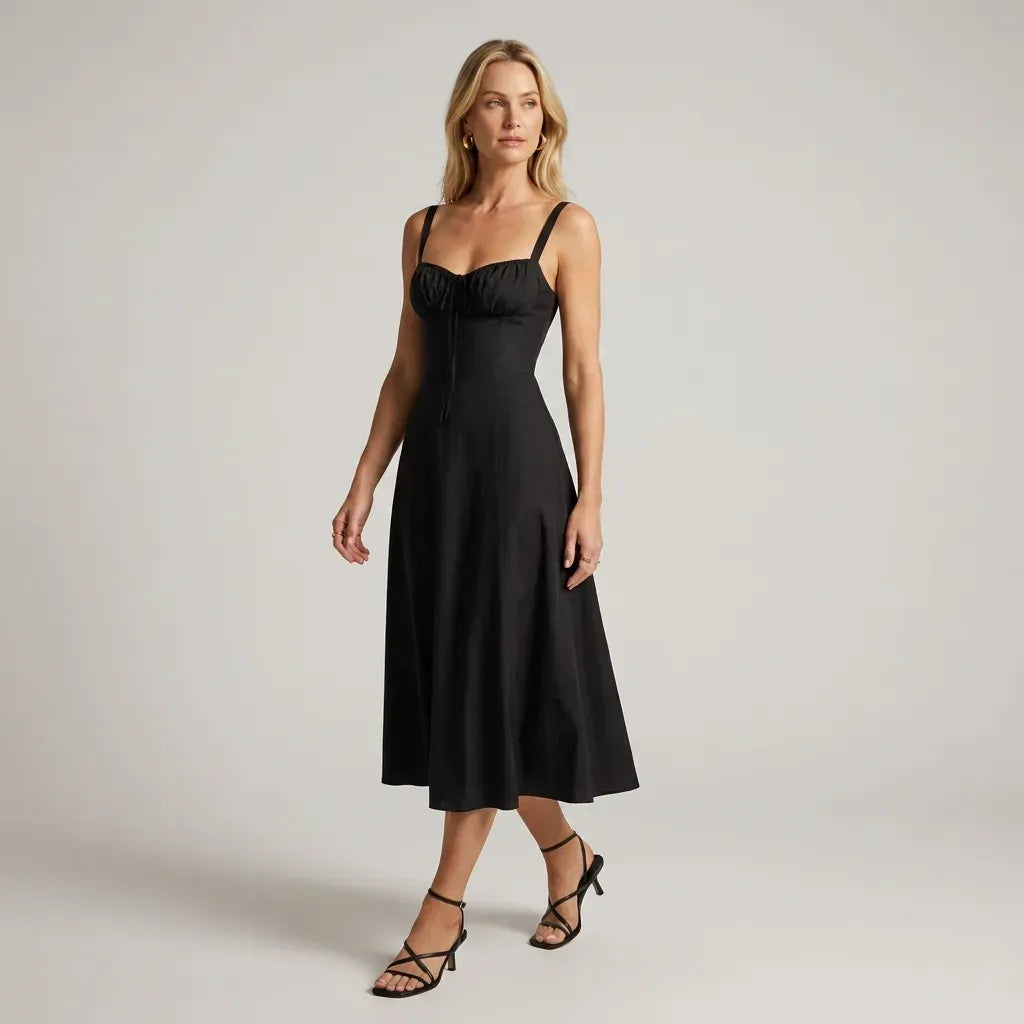 Sweetheart Corset Dress Midi Tie-Front Black 10