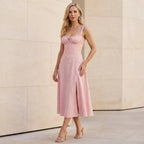 Sweetheart Corset Dress Midi Tie-Front Pink 2