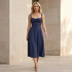Sweetheart Corset Dress Midi Tie-Front Navy 3