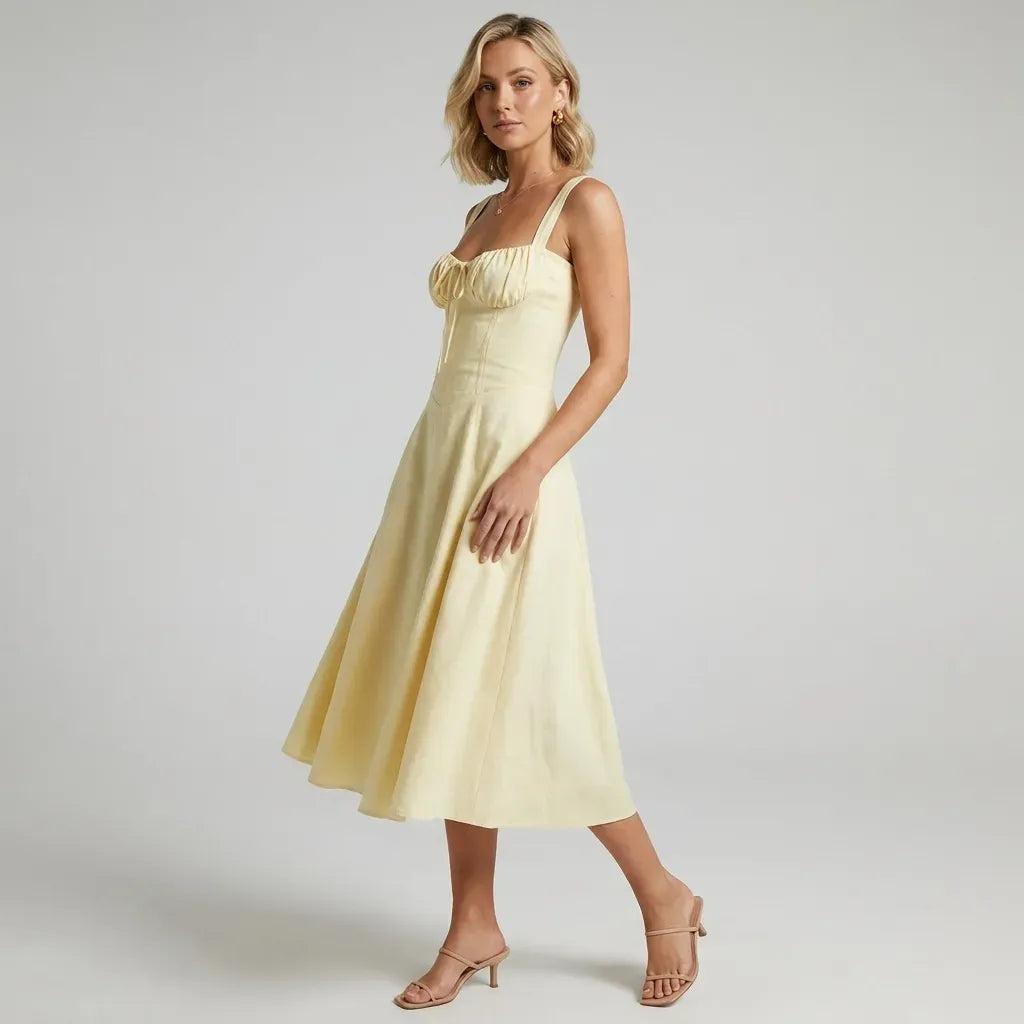 Sweetheart Corset Dress Midi Tie-Front Yellow 4